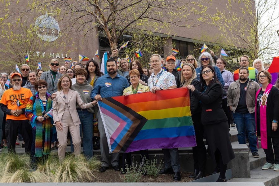 Boise officials removed an LGBTQ+ pride flag from in front of its City Hall minutes after Idaho Gov. Brad Little signed into law a bill that bans the city’s workaround to continue flying the flag, on Tuesday, March 31, 2026. (Photo by Kyle Pfannenstiel/Idaho Capital Sun)
