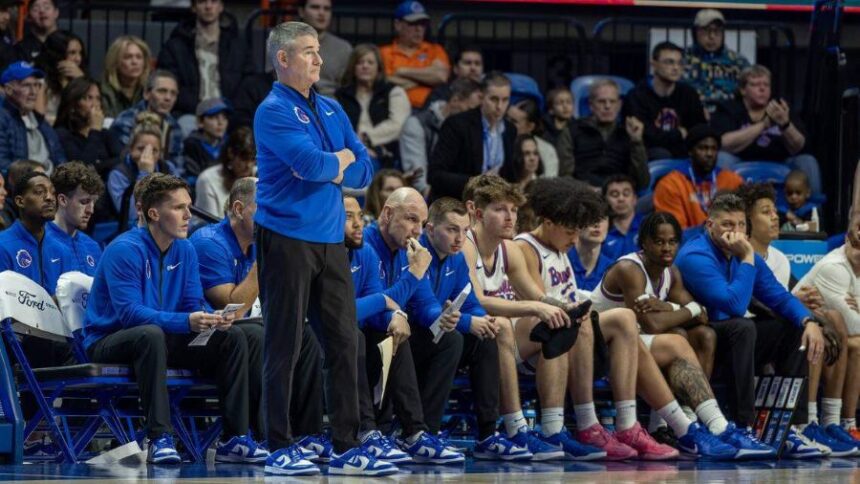 Boise State coach Leon Rice looks on as the Broncos fall at the MWC tournament. | Idaho Statesman.