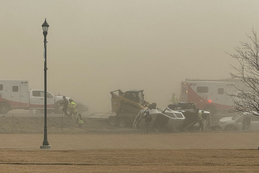 A crash in front of the Melaleuca global headquarters building on I-15. | Courtesy Darian Cobar