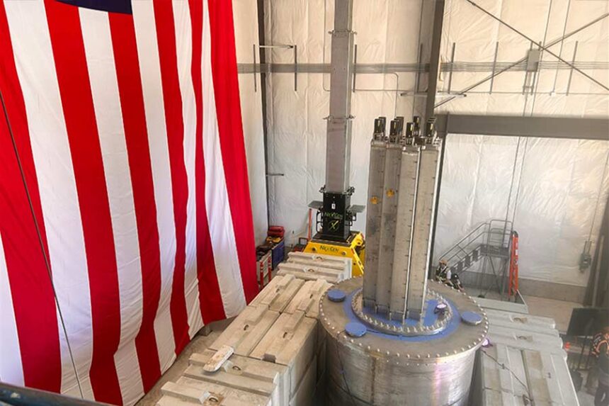The American flag hanging behind the newly-built reactor inside the INL's Materials and Fuels Complex | Rett Nelson, EastIdahoNews.com