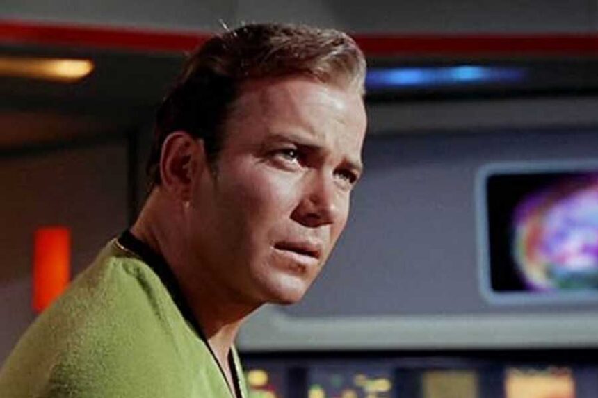 William Shatner appears as Captain James Tiberius Kirk a 1966 episode of "Star Trek" titled "The Trouble with Tribbles."