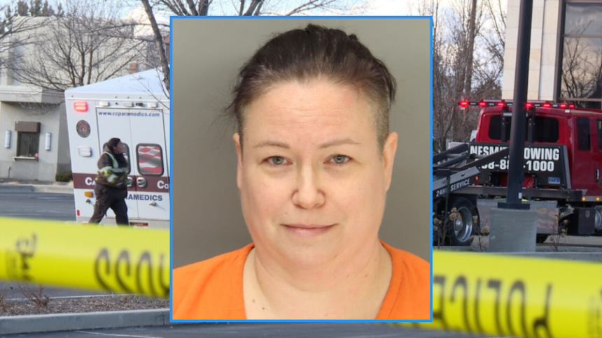 Sarah Elizabeth George, 43, is accused of stealing an ambulance, crashing it into a building, and then attempting to light the building on fire before fleeing from police.