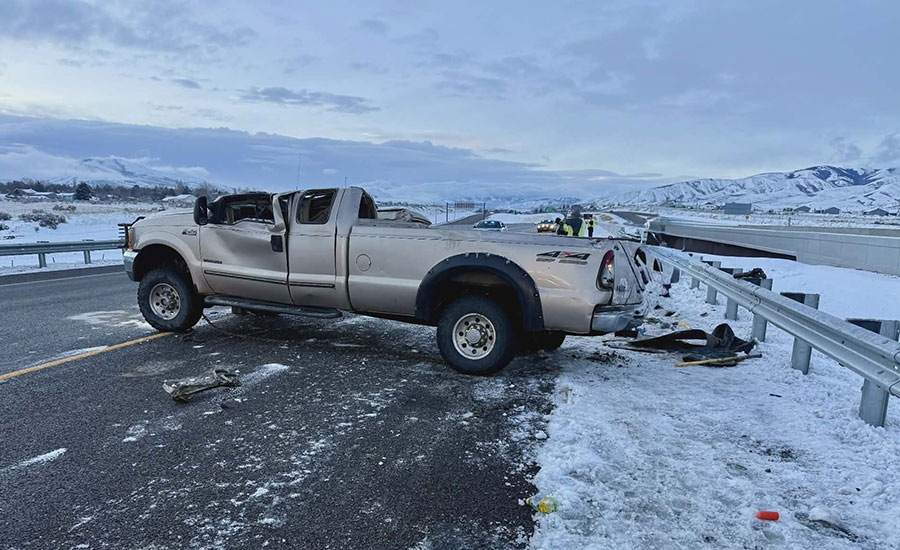 A 199 Ford F150 flipped on icy roads Friday morning. | Courtesy Kyle Riley, EastIdahoNews.com