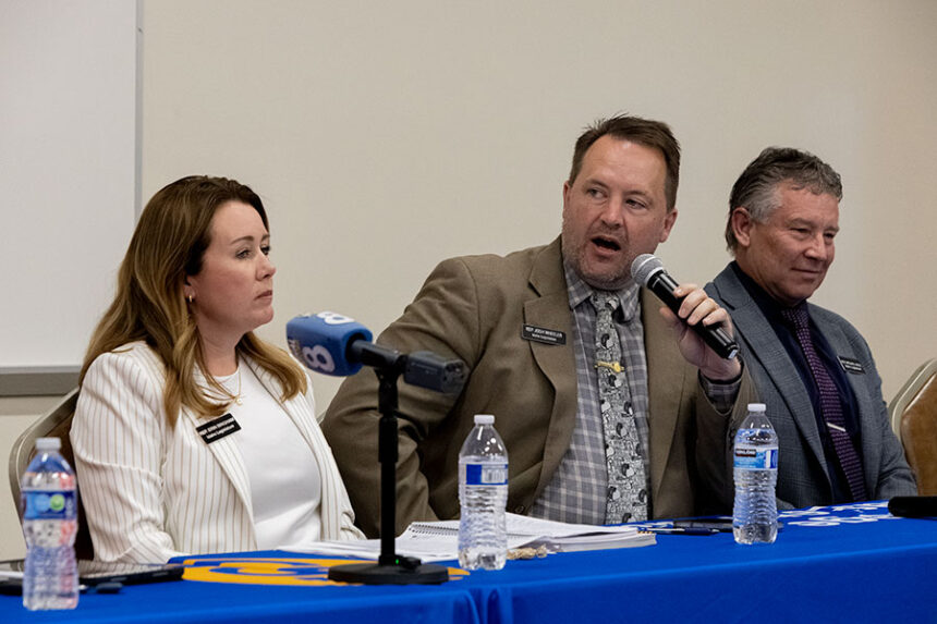 Rep. Joshua Wheeler, R-Ammon, answering questions during the Greater Idaho falls Chamber of Commerce 2026 legislative session recap. | Daniel V. Ramirez, EastIdahoNews.com