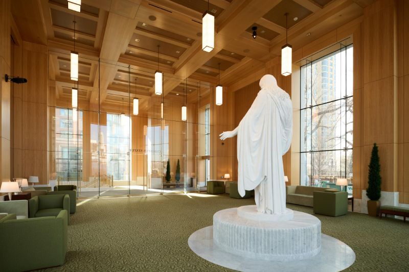 A replica of Bertel Thorvaldsen’s “Christus” stands in the west wing of the new Temple Square Visitors’ Center. - The Church of Jesus Christ of Latter-day Saints | LDS Church