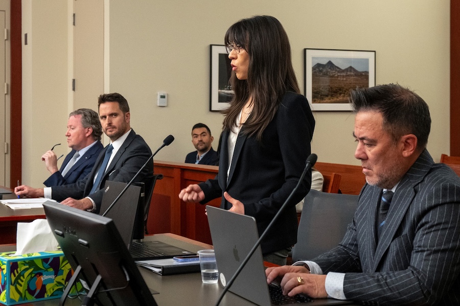 Attorney Daniela Diaz makes a comment during a hearing on a protective order sought by a former partner against Taylor Frankie Paul, in 3rd District Court in Salt Lake City, Tuesday, April 7, 2026.