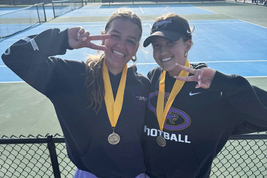 Century's Bel Miller and Kate Spicer celebrate their girls' doubles championship at the Capital Classic | courtesy Sean Kane