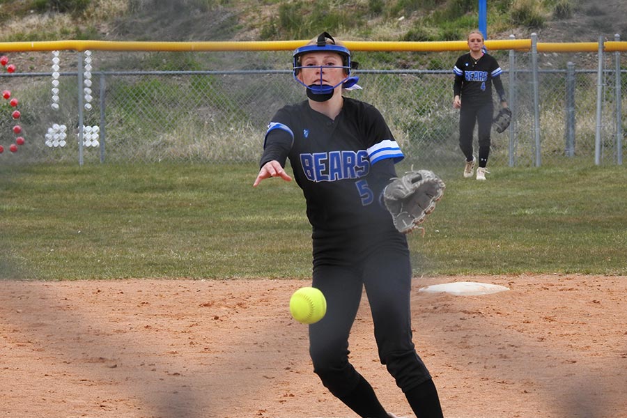 Bear Lake Brielle Romrell pitches in the sixth inning against Preston