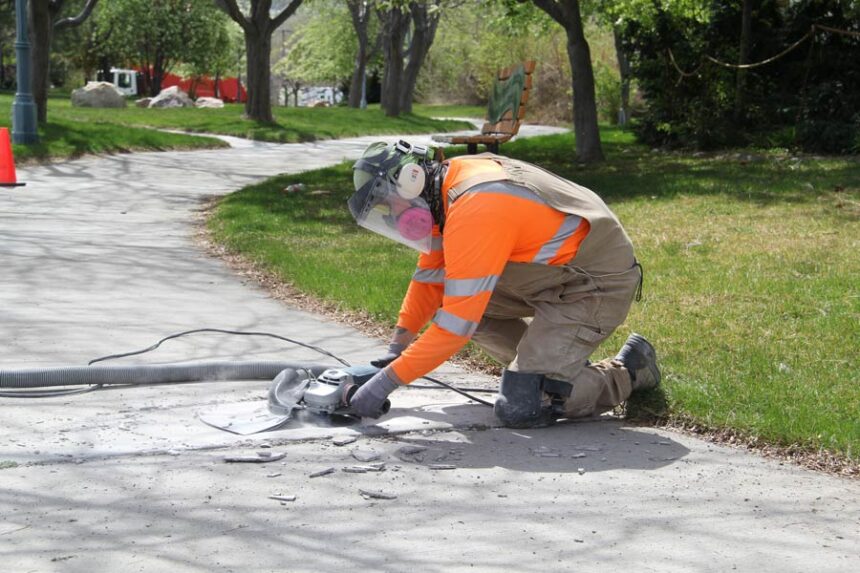 Downtown sidewalk grinding