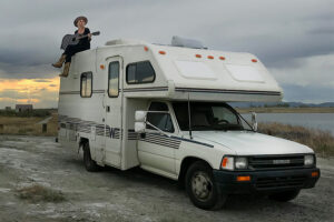 Sofia Talvik sits atop her Winnebago RV. | Courtesy Image