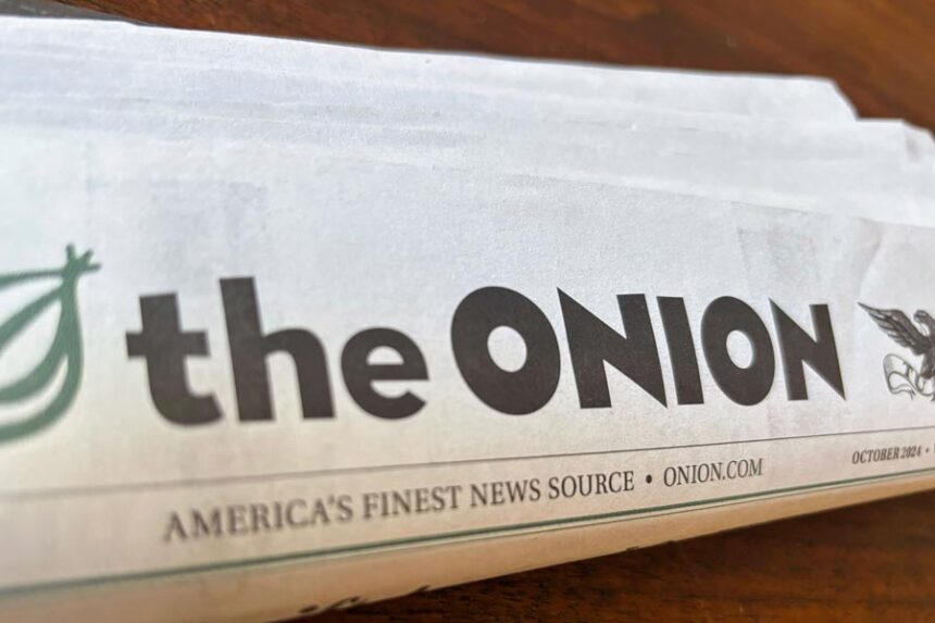 A copy of the satirical outlet The Onion is seen, Nov. 14, 2024, in Little Rock, Ark. (AP Photo/Jill Bleed, File)