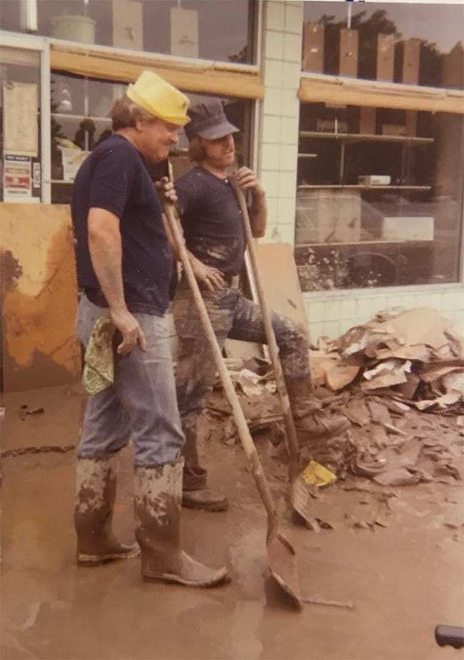 Volunteers shoveling mud in Rexburg following the Teton Dam collapse in 1976. | Courtesy photo