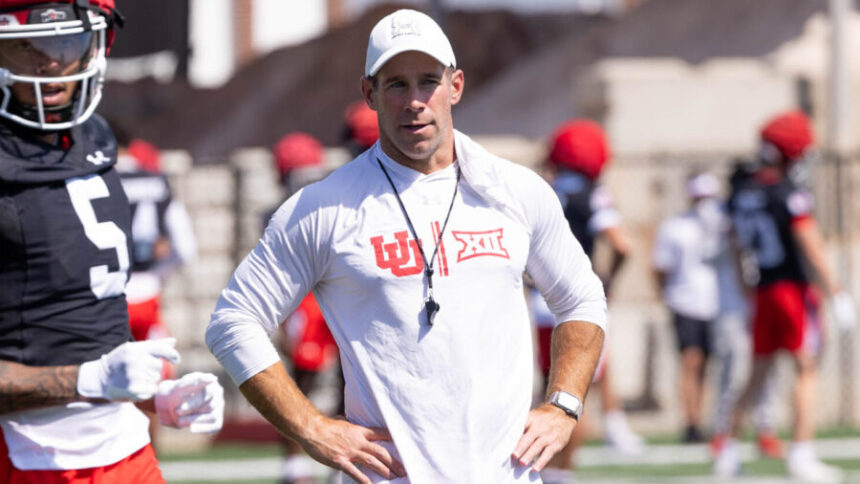 Morgan Scalley coaching safeties at fall camp. Photo courtesy by Utah Athletics.