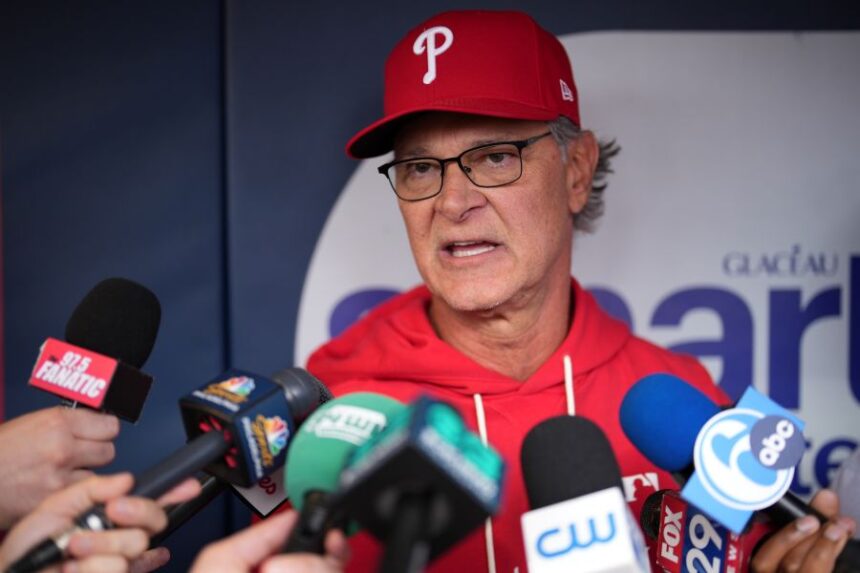 Philadelphia Phillies interim manager Don Mattingly speaks during a news conference before a baseball game against the San Francisco Giants Tuesday, April 28, 2026, in Philadelphia. (AP Photo/Matt Slocum)