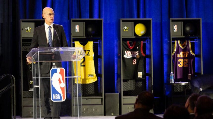 NBA Commissioner Adam Silver speaks during the NBA Foundation Pitch Competition at the Salt Palace Convention Center in Salt Lake City on Feb. 16, 2023. (Photo courtesy of Ryan Sun, Deseret News)