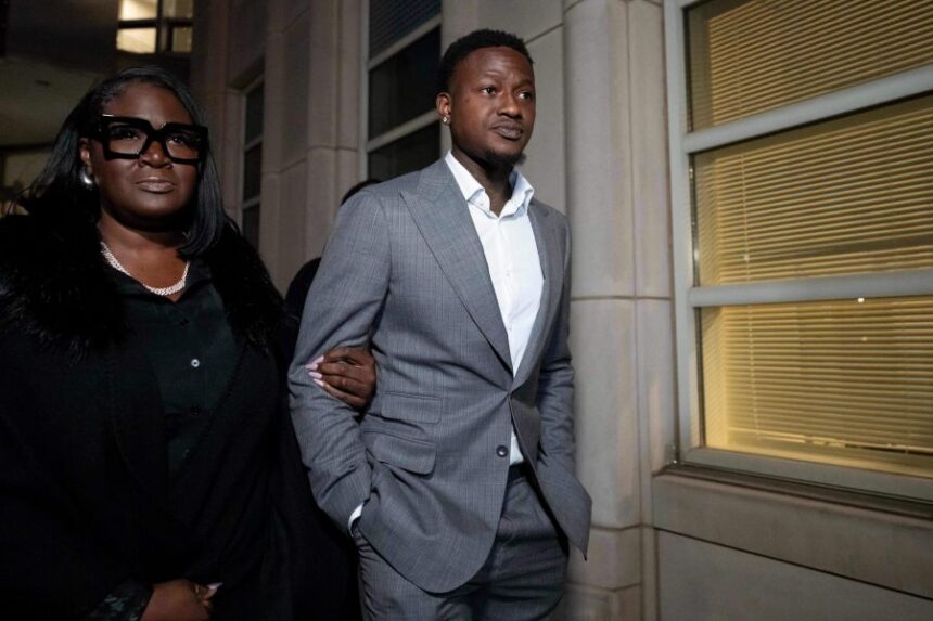 FILE - Miami Heat's Terry Rozier leaves Brooklyn federal court, Dec. 8, 2025, in New York. (AP Photo/Yuki Iwamura, File)