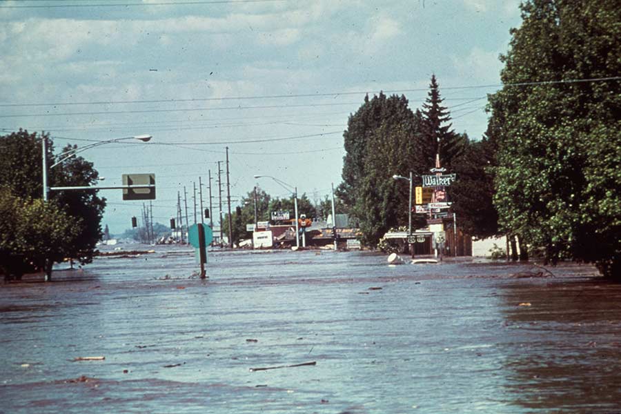 North 2nd East in Rexburg following the collapse of the Teton Dam in 1976. | Courtesy BYU-Idaho