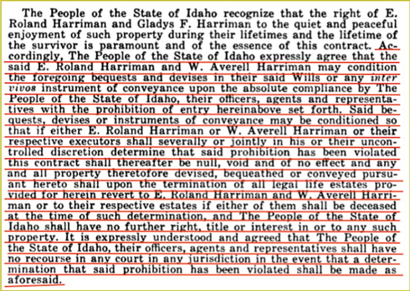 Excerpt from the 1965 Idaho Senate Journal outlining the roles of the Harriman estate executors if they determine the state has violated the 1963 agreement. | Courtesy Leanne Yancey