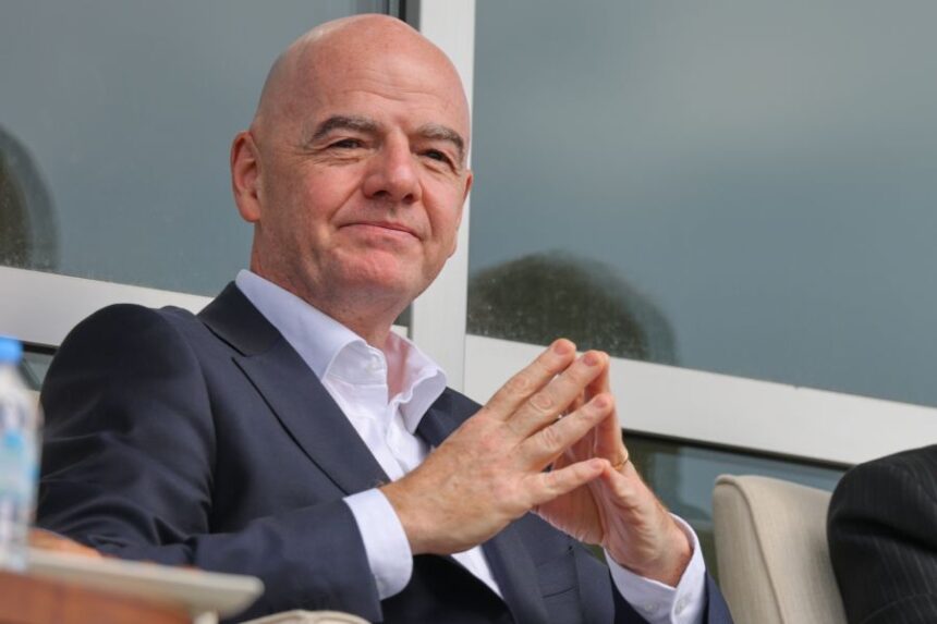 FIFA President Gianni Infantino follows a friendly soccer match between Iran and Costa Rica, in Antalya, southern Turkey, Tuesday, March 31, 2026. (AP Photo/Riza Ozel)