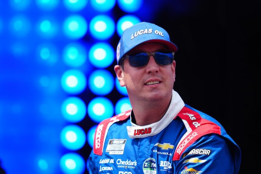 FILE - Kyle Busch is introduced during the NASCAR All-Star auto race at Dover Motor Speedway, Sunday, May 17, 2026, in Dover, Del. Busch died Thursday, May 21, 2026, after a "serious illness."