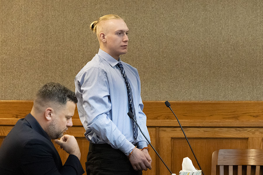 Taylor Aughenbaugh speaking to the court during his sentencing before District Judge Jason Walker. | Daniel V. Ramirez, EastIdahoNews.com