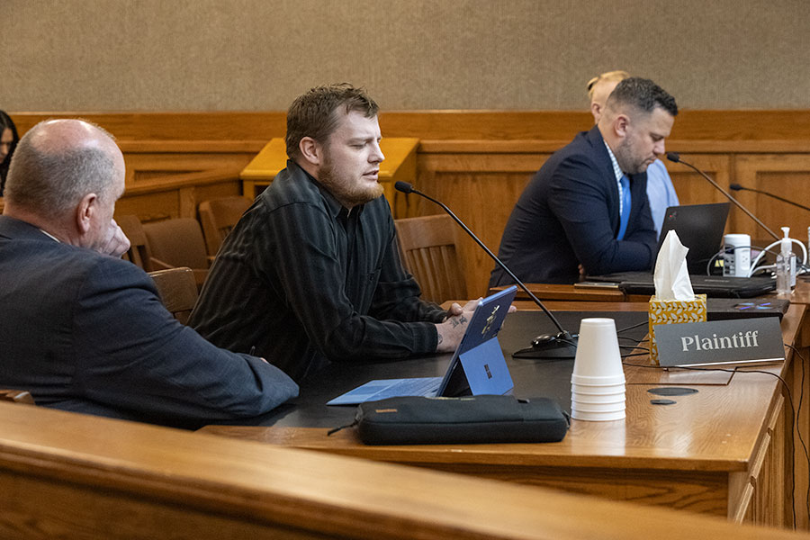 Devan Johnson, who was shot in the back by Taylor Aughenbaugh, giving his statement about the events on Feburary 12, 2024, and the injuries he sustained that night. | Daniel V. Ramirez, EastIdahoNews.com
