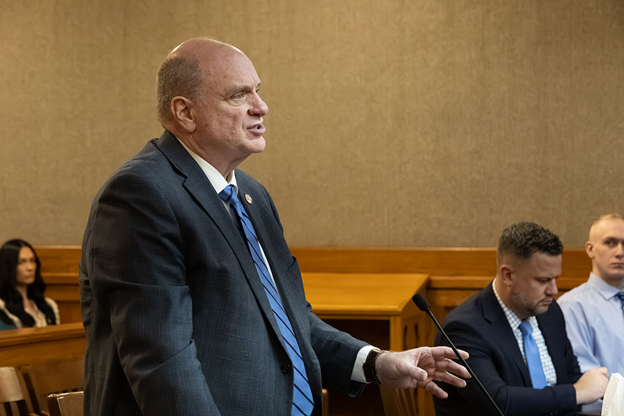 Bonneville County Prosecutor Randy Neal giving his recomendation for Taylor Aughenbaugh, who plead guilty to one count of aggravated battery, to serve five years in prison and 20 years indetermiante. | Daniel V. Ramirez, EastIdahoNews.com