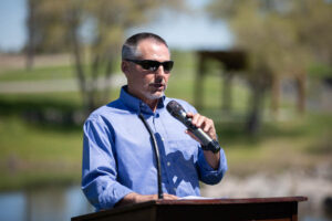 Stephen Boorman, president of the Rotary Club of Idaho Falls speaks before a ribbon-cutting ceremony in Heritage Park on Wednesday. | Cody Roberts, EastIdahoNews.com