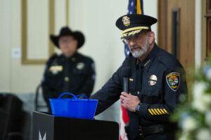 Idaho Falls Police Chief Bryce Johnson speaks during a memorial service for fallen officers on Friday. | Cody Roberts, EastIdahoNews.com