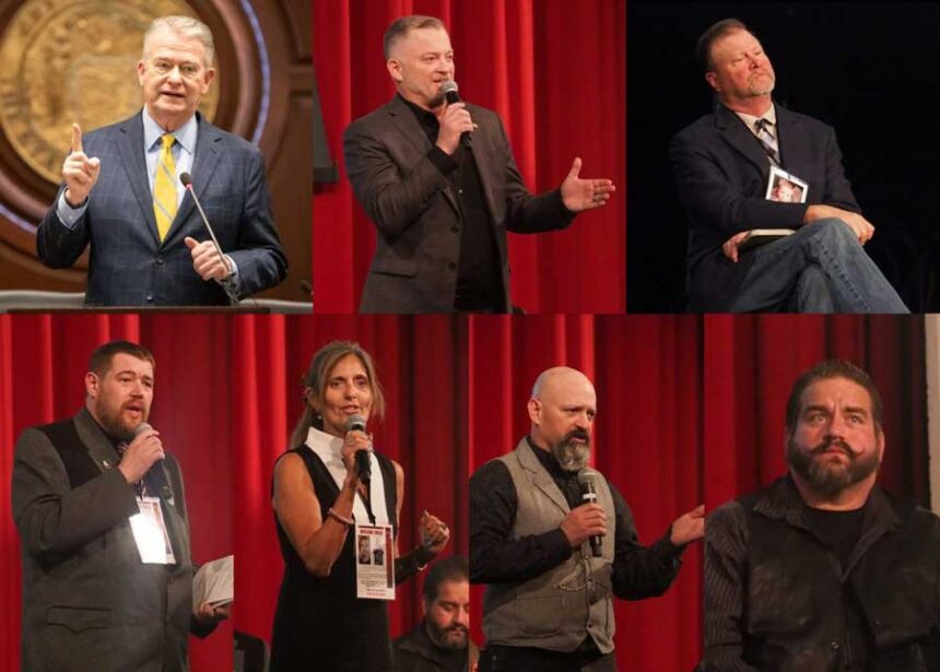 Gov. Brad Little, Mark Fitzpatrick, Ron James Sean Crystal, Lisa Marie, Justin Plante, Daniel Fowler are all GOP candidates for governor in this year's race.