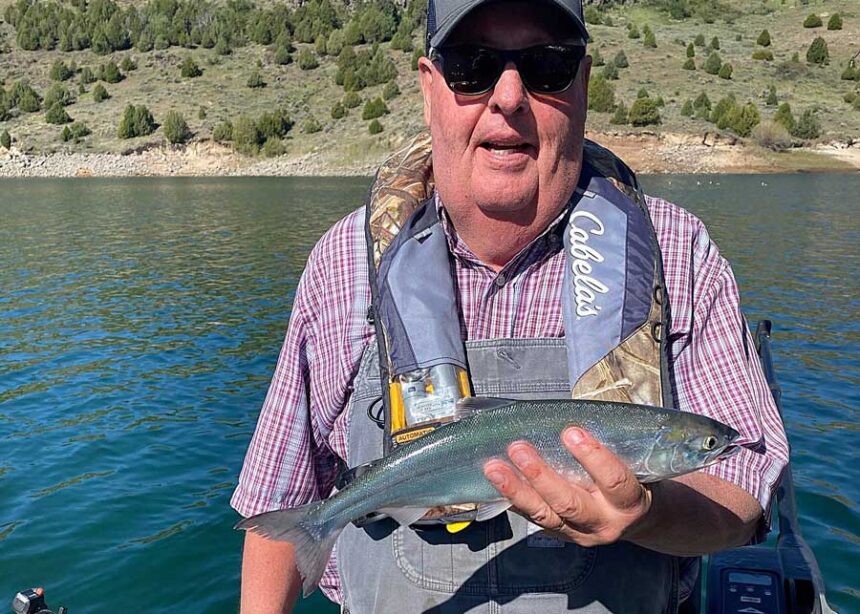 Mike Bruton from Rigby, with a nice kokanee caught last week on Ririe Reservoir.