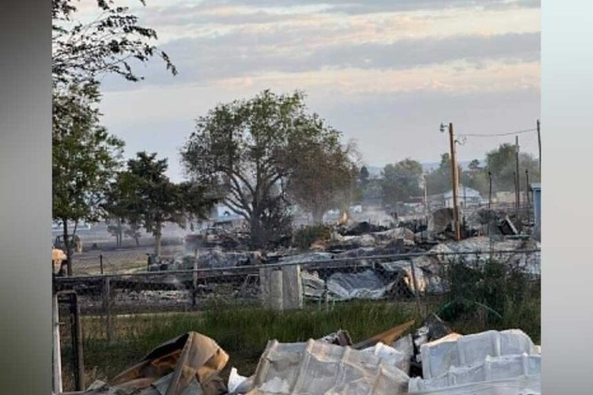 Mobile homes on Southwest High Desert Drive in Mountain Home were destroyed in a wildfire on Tuesday, May 26, 2026.