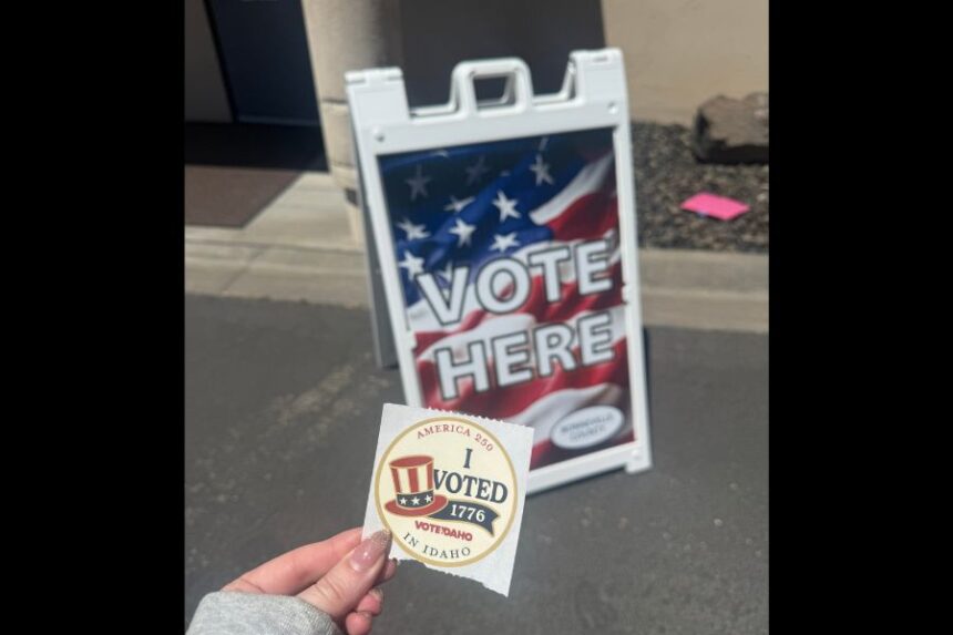 A voting sticker during the 2026 Idaho primary elections. | Kaitlyn Hart, EastIdahoNews.com