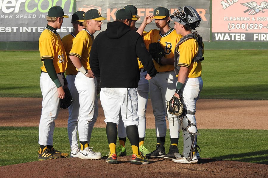 Bonneville baseball meeting at the mound
