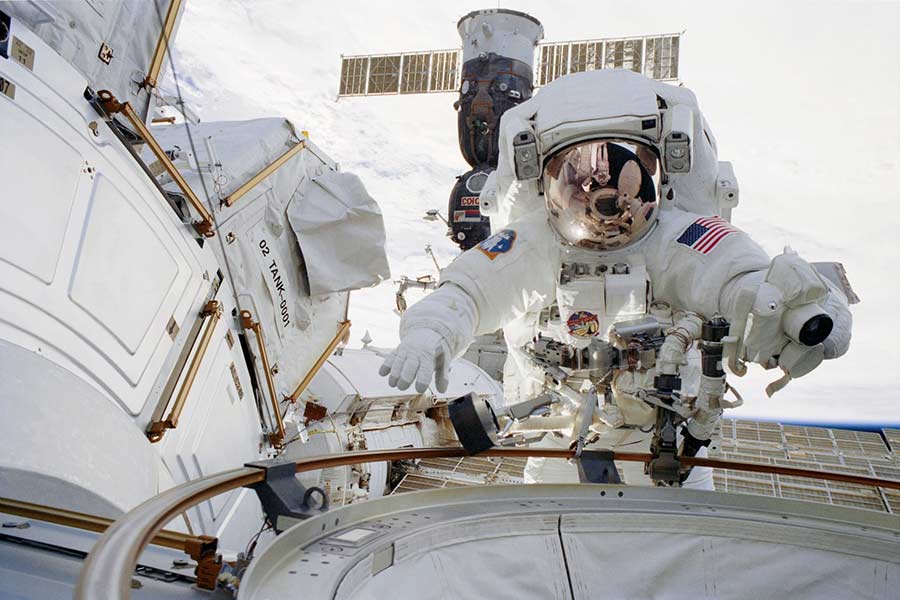 John Herrington outside the USS Endeavor during a spacewalk in 2002. | Courtesy John Herrington