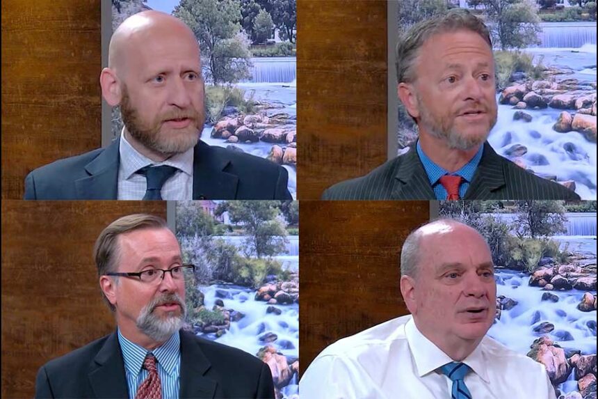 Judge Cody Brower, top left, is running against Aaron Thompson, top right, in the May Primary. Both candidates are hoping to be the nominee for District Judge in judicial district 6. Similarly, Judge Steven Boyce in District 7, bottom left, is running against Randy Neal. | Jordan Wood, EastIdahoNews.com