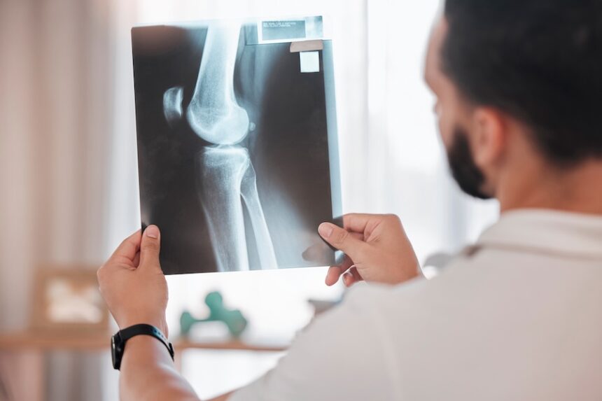 Health, x ray and physiotherapy, man physiotherapist check medical results from injury, broken bone. (Envato Elements stock image)