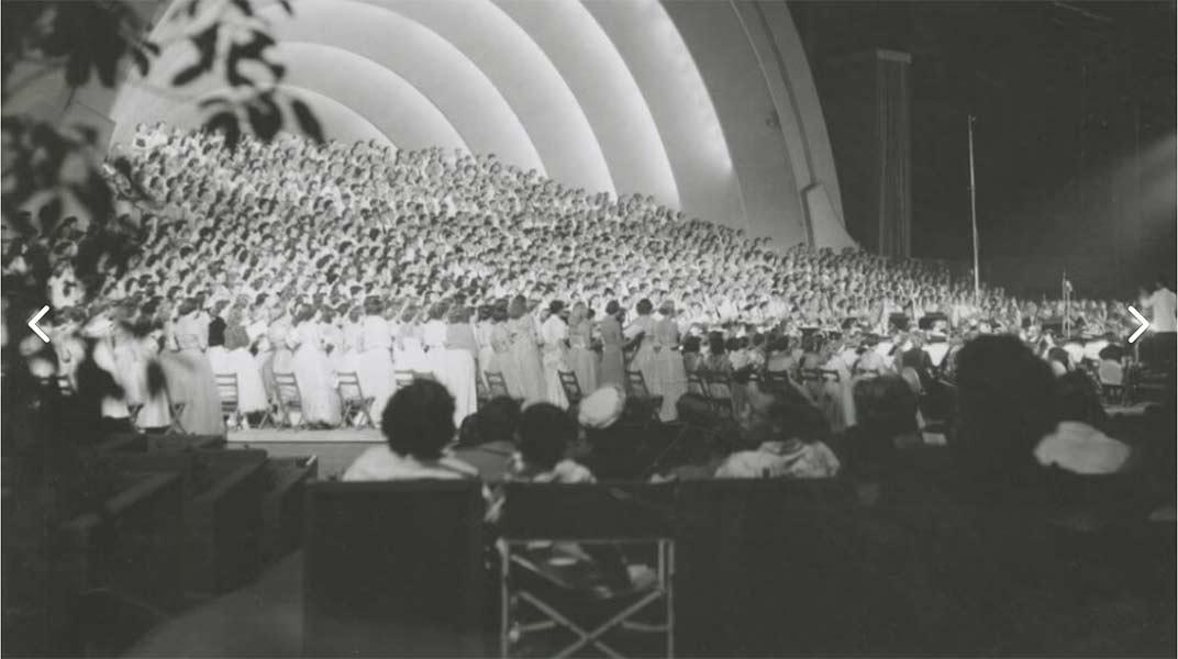 The Tabernacle Choir at Temple Square performs at the Hollywood Bowl in Los Angeles, California, on August 20, 1941. | The Church of Jesus Christ of Latter-day Saints