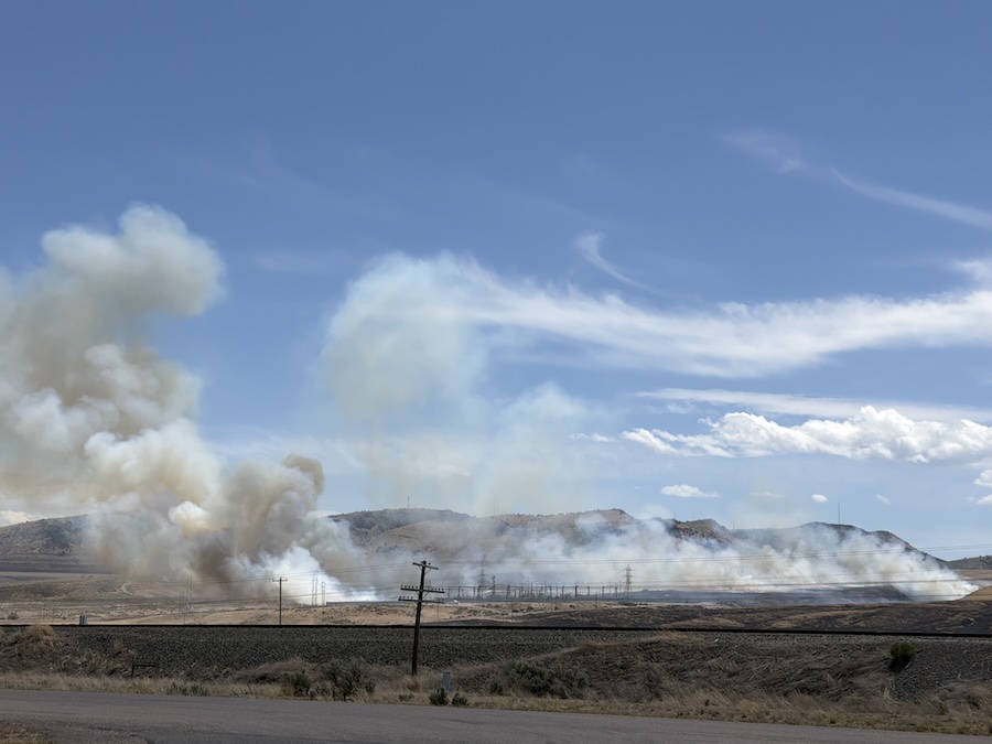 The Michaud Creek Fire burns on the Fort Hall Indian Reservation, south of Interstate 85 and about 10 miles west of Pocatello, on Saturday.
