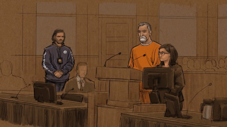 FILE - This courtroom sketch shows Vance Boelter, who is charged with killing the top Democrat in the Minnesota House and her husband and wounding a state senator and his wife, appears at federal court in Minneapolis on Aug. 7, 2025.