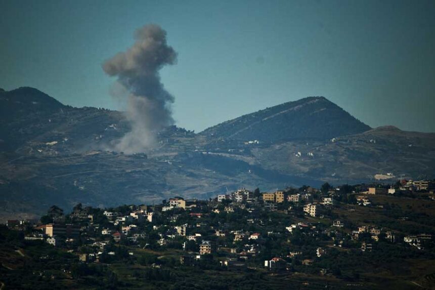 Smoke rises to the sky following an Israeli military strike in southern Lebanon as seen from northern Israel, Friday, June 19, 2026.