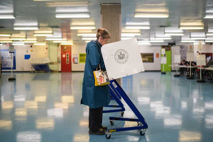 A voter casts a ballot during New York’s primary election on Tuesday, June 23, 2026, in New York.