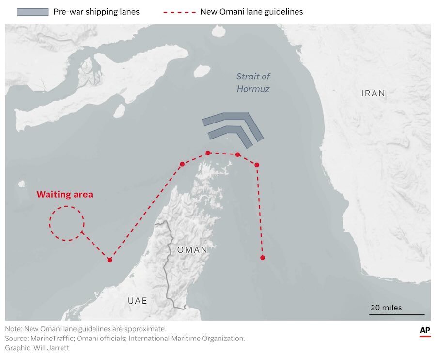 Map showing the approximate route of a new shipping lane by Oman.