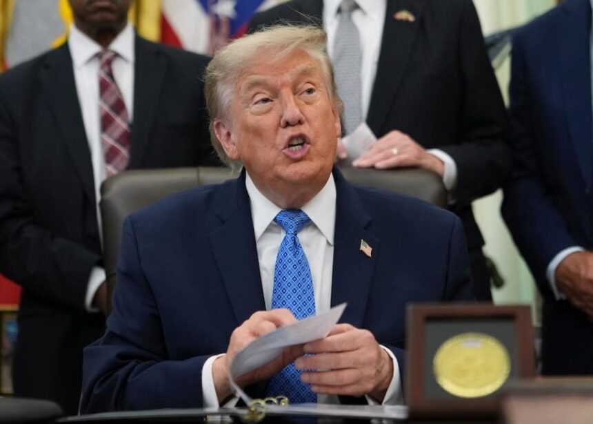 President Donald Trump speaks in the Oval Office of the White House, Friday, June 26, 2026, in Washington.