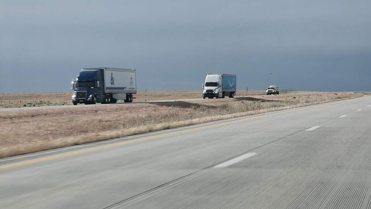 Trucks travel west on I-84 into the Treasure Valley in May. A new state law will do away with lower speed limits for trucks on Idaho's interstate highways. In some places, that means trucks weighing 26,000 pounds or more will be able to travel 80 miles per hour.  | Sarah A. Miller, Idaho Statesman