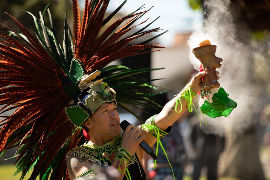 A member of the Aztec Dancers from Blackfoot performs at the Community Heritage Music Festival in Idaho Falls on Saturday. | Cody Roberts, EastIdahoNews.com