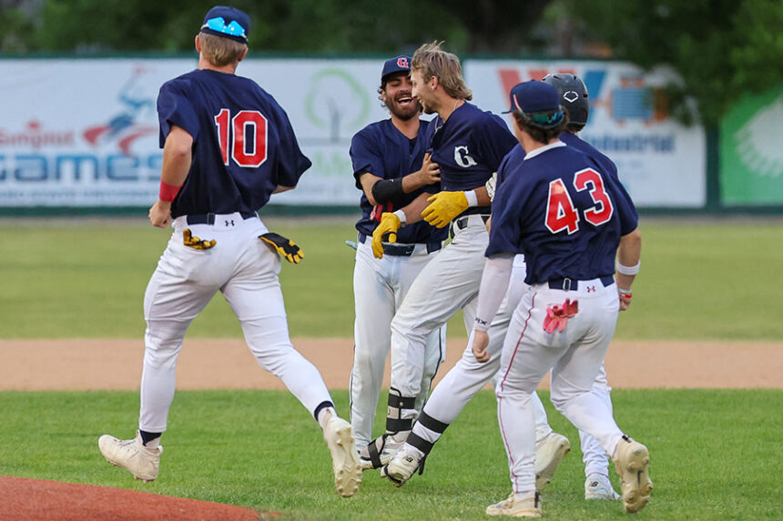 Grays celebrate Tyler Vance walk-off hit