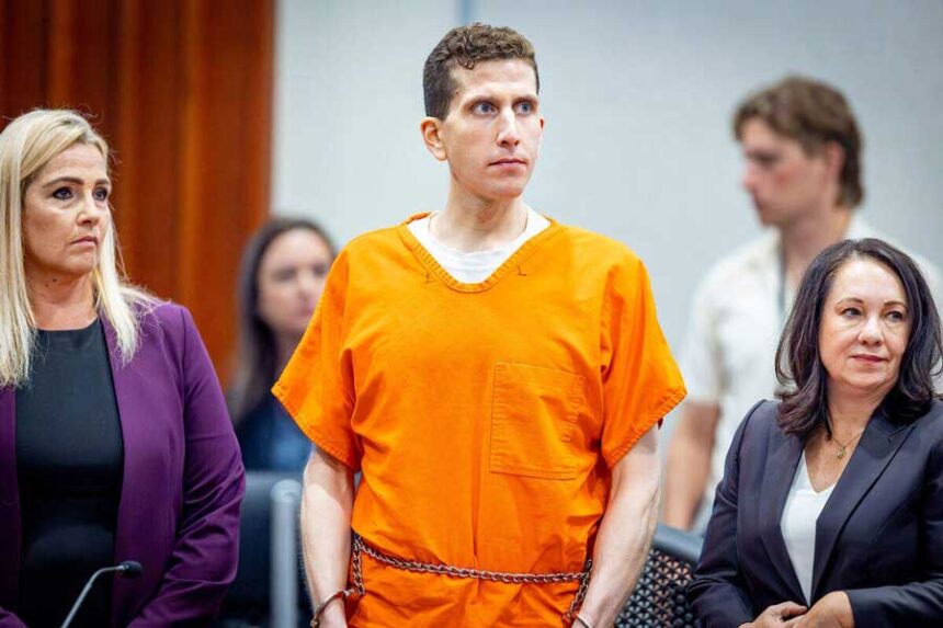 Bryan Kohberger, center, stands with defense attorneys Anne Taylor, left, and Elisa Massoth at the conclusion of his sentencing hearing in July 2025 at the Ada County Courthouse in Boise. Kohberger was sentenced to life in prison for killing four University of Idaho students in November 2022.