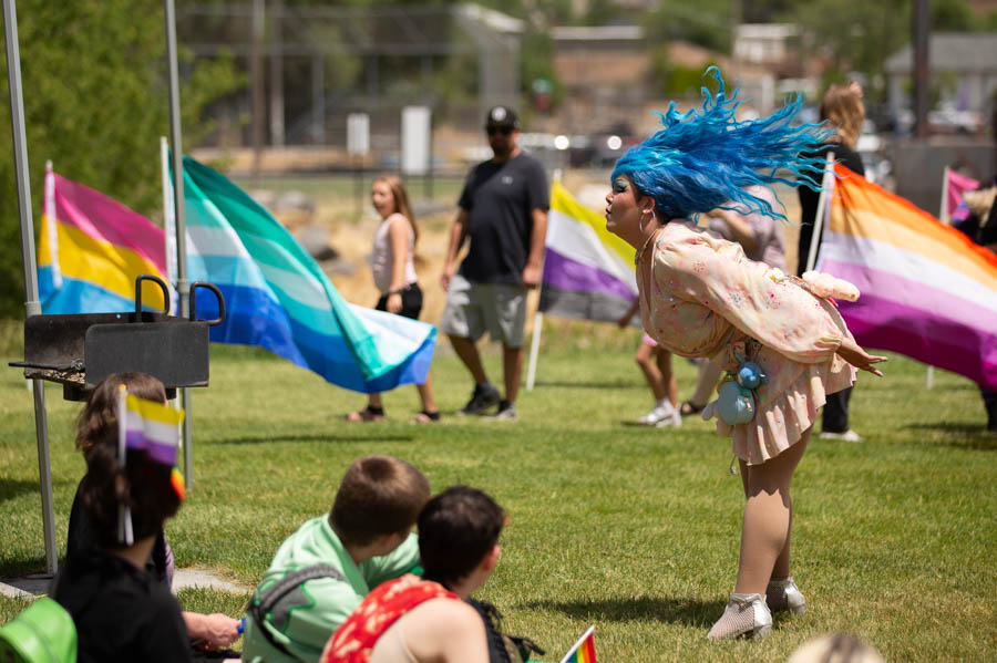 A drag performer swings their hair around during the Gate City Pride Festival on Saturday. | Cody Roberts, EastIdahoNews.com