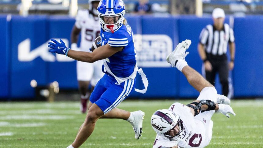 Brigham Young wide receiver Parker Kingston at LaVell Edwards Stadium in Provo on Aug. 31, 2024. He is charged with rape in Utah's 5th District Court, and prosecutors asked Monday to disqualify the judge they claim is favoring Kingston's career. | Isaac Hale, Deseret News